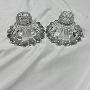 Vintage Anchor Hocking Berwick Boopie Glass Candlestick Candle Holders Set Of 2